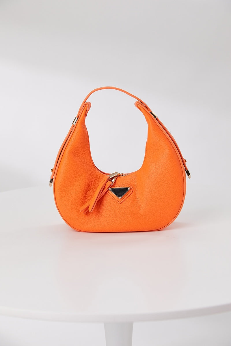 Ronde Oranje Lederlook Tas