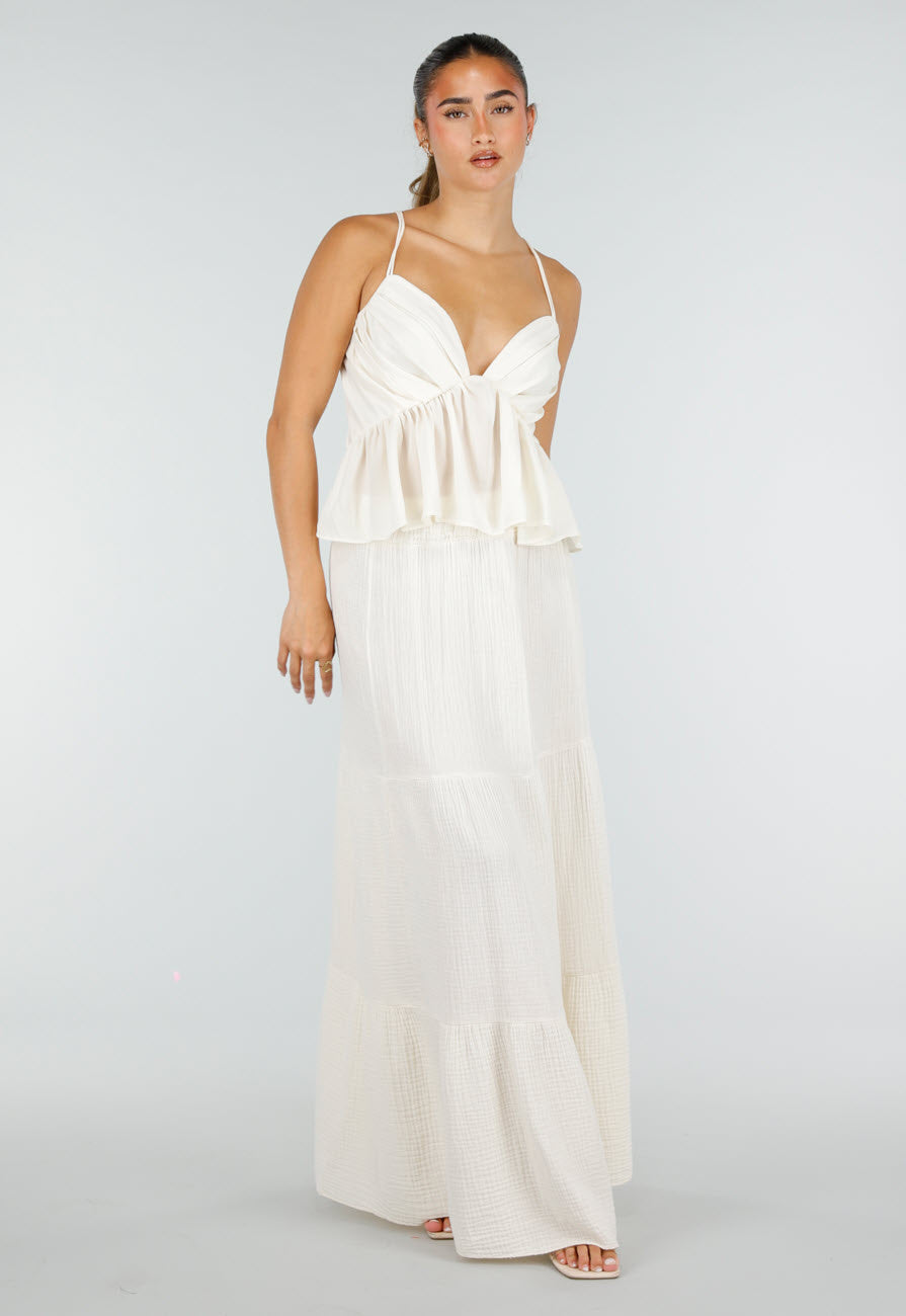 Crème Mousseline Maxi Rok met Elastische Taille