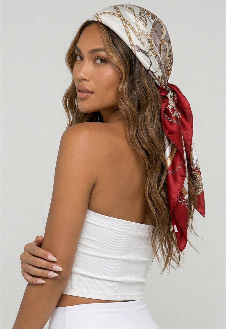 NEW080726 Rode Bandana met Barokprint en Kettingdessin