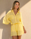 NEW150726 Butter Yellow Blouse met Short en Ondershort Set