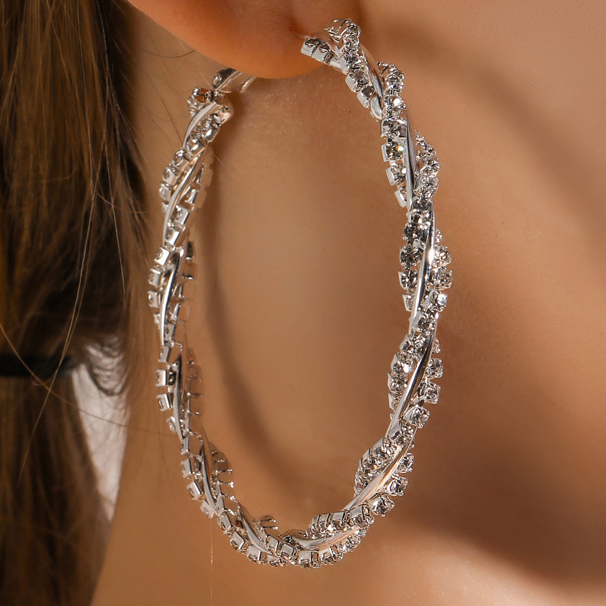 Zilveren Twist Strass Oorbellen