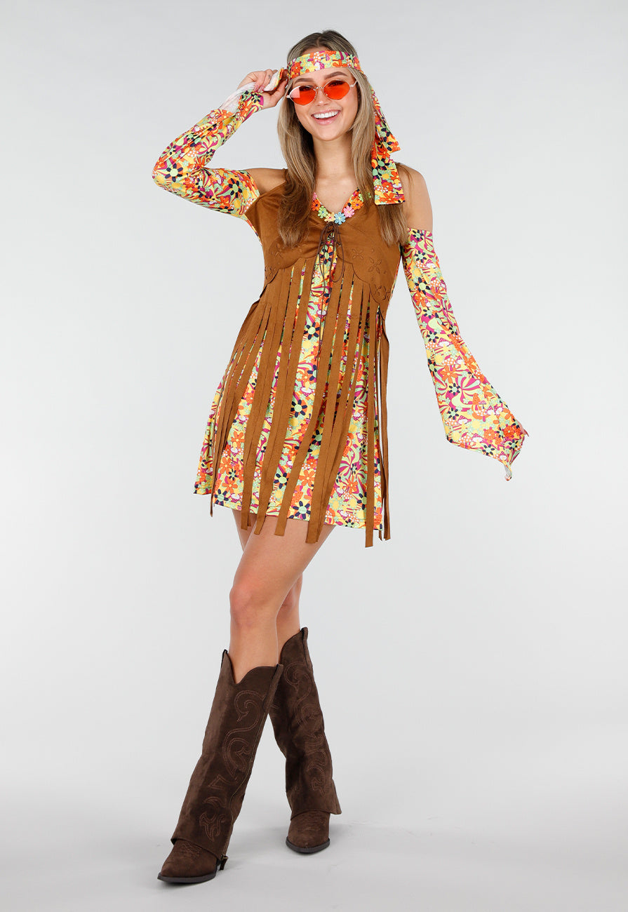 Hippie Jurk met Gilet en Hoofdband in Bloemenprint