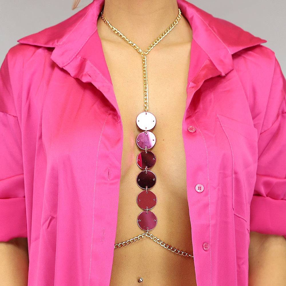 Bodychain met Zilveren en Roze Spiegeltjes