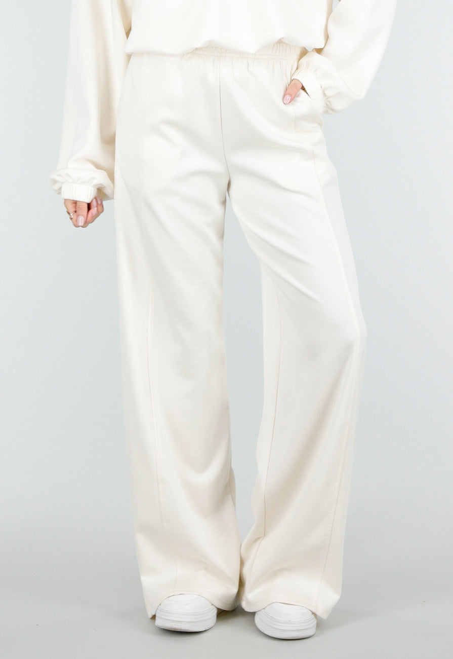 Beige Wide Leg Joggingbroek met Elastische Taille en Stretch