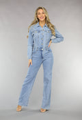 Redial Jeans Blauwe Longsleeve Straight Leg Spijker Jumpsuit
