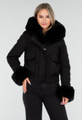 Zwarte Korte Winterjas met Afneembare Faux Fur Kraag en Manchetten