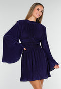 Navy Blauwe Jurk met Plissé en Ruche Taille