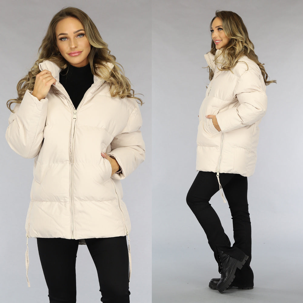 Beige Gewatteerde Winterjas zonder Cappuchon