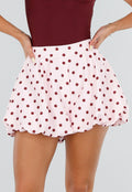 NEW120826 Roze Ballon Short met Bordeaux Stippen en Bubble Hem