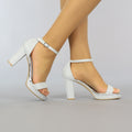 Zilveren Glitter Sandaletten met Stevige Hak