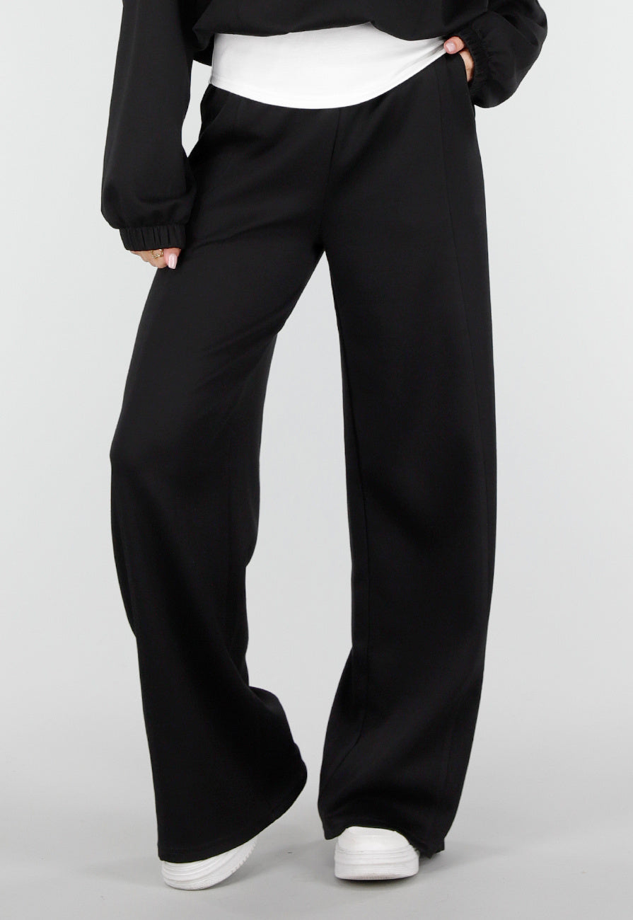 Zwarte Wide Leg Joggingbroek met Elastische Taille en Stretch