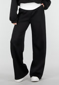 Zwarte Wide Leg Joggingbroek met Elastische Taille en Stretch