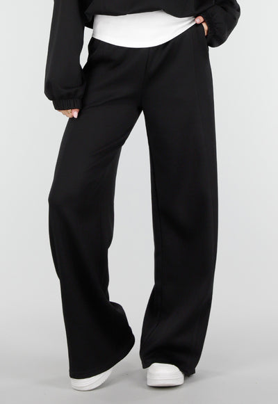 Zwarte Wide Leg Joggingbroek met Elastische Taille en Stretch