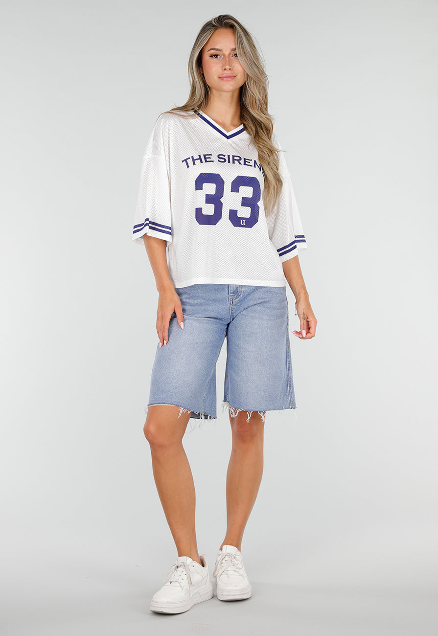 Lichtblauwe Denim Bermuda Short met Ruwe Zoom