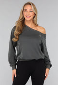 One Shoulder Antraciet Trui