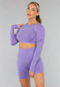 Paarse Korte Longsleeve Sporttop met Duimgaten