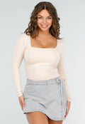 Beige Stretch Top met Vierkante Hals