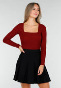 Bordeauxrode Stretch Top met Vierkante Halslijn