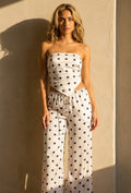 NEW220726 Witte Polkadot Set met Bandeau Top En Wijde Broek