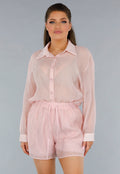 Lichtroze Tweedelige Set met Doorschijnende Blouse en Elastische Short