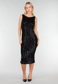 Zwarte Glitter Midi Jurk met Mouwloos Design