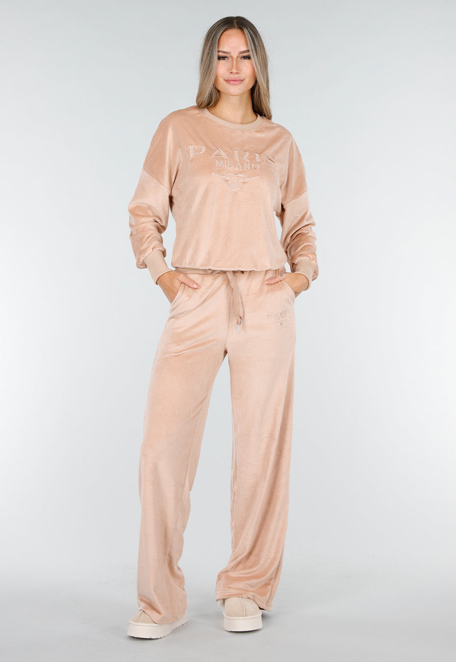 Roze Velours Joggingpak met Lange Mouwen en Wijde Broek
