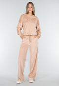 Roze Velours Joggingpak met Lange Mouwen en Wijde Broek