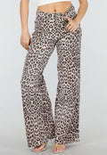 Beige Leopard Denim Jeans met Wide Leg en Steekzakken