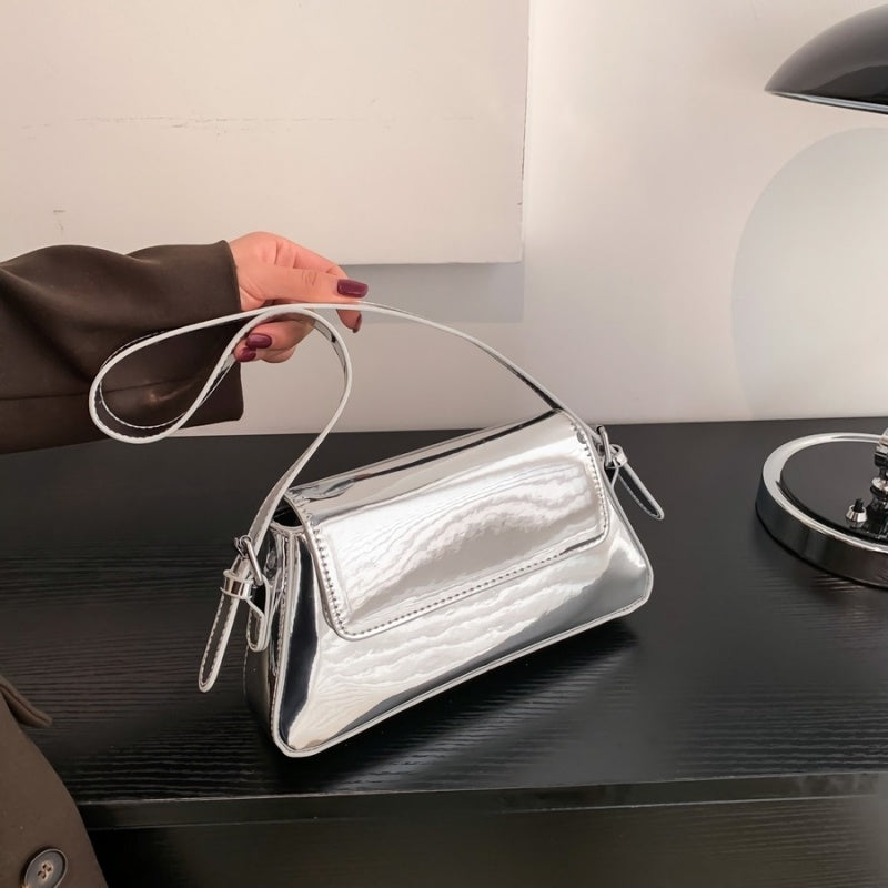 Zilveren Verstelbare Metallic Schoudertas