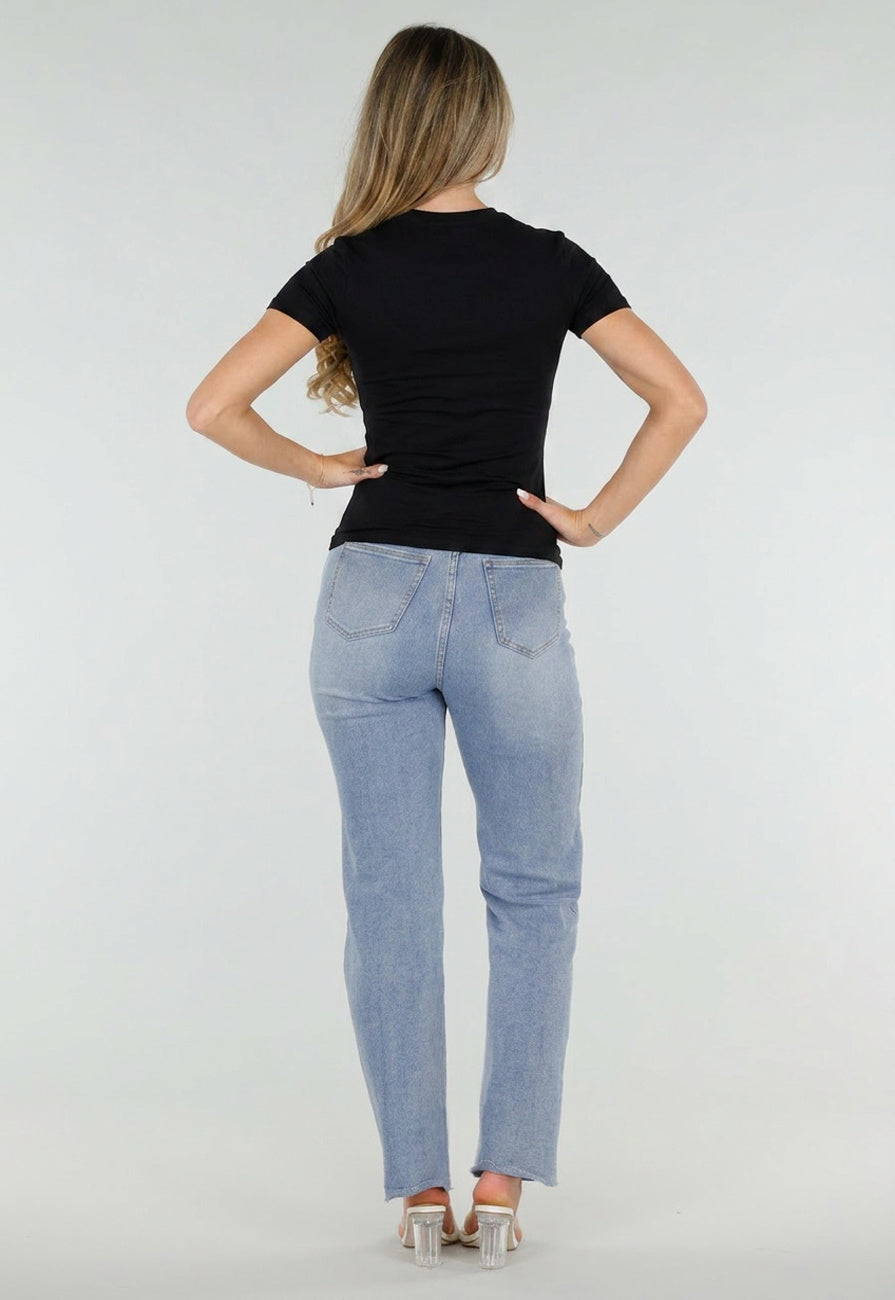 NEW220726 Zwart Basic T-Shirt met Korte Mouwen en Ronde Hals