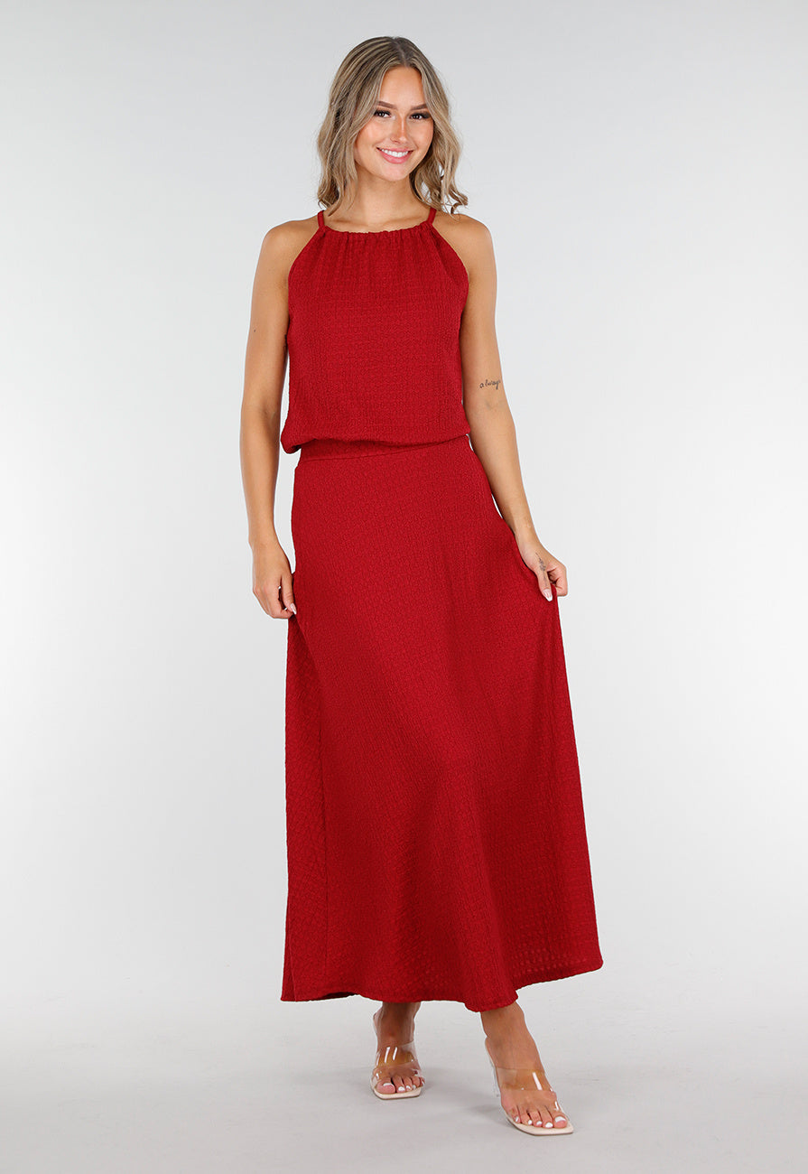 Rode Maxi Set met Hooggesloten Top en Stretch