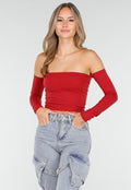 Off Shoulder Top met Lange Mouwen in Rood