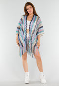Pastel Zigzag Cover-Up met Franjes en Open Gehaakt Motief