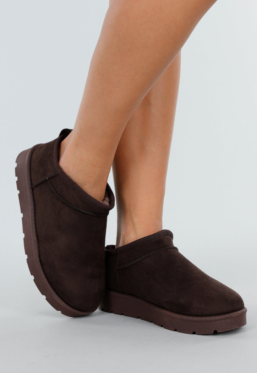 Bruine Instappers met Suede Look en Stevige Zool