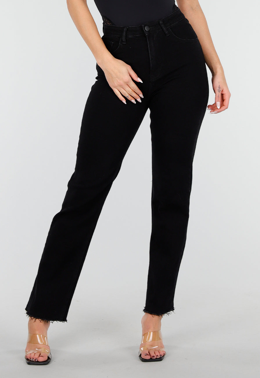 Zwarte Straight Leg Jeans met High Waist