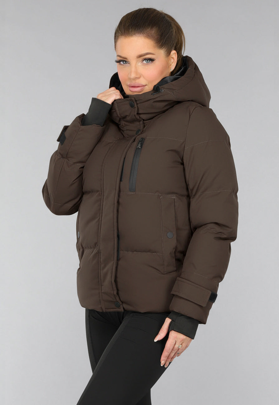 Korte Bruine Winterjas met Capuchon