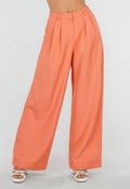 NEW190826 Coral Petite Pantalon met Wijde Pijpen en Plooien