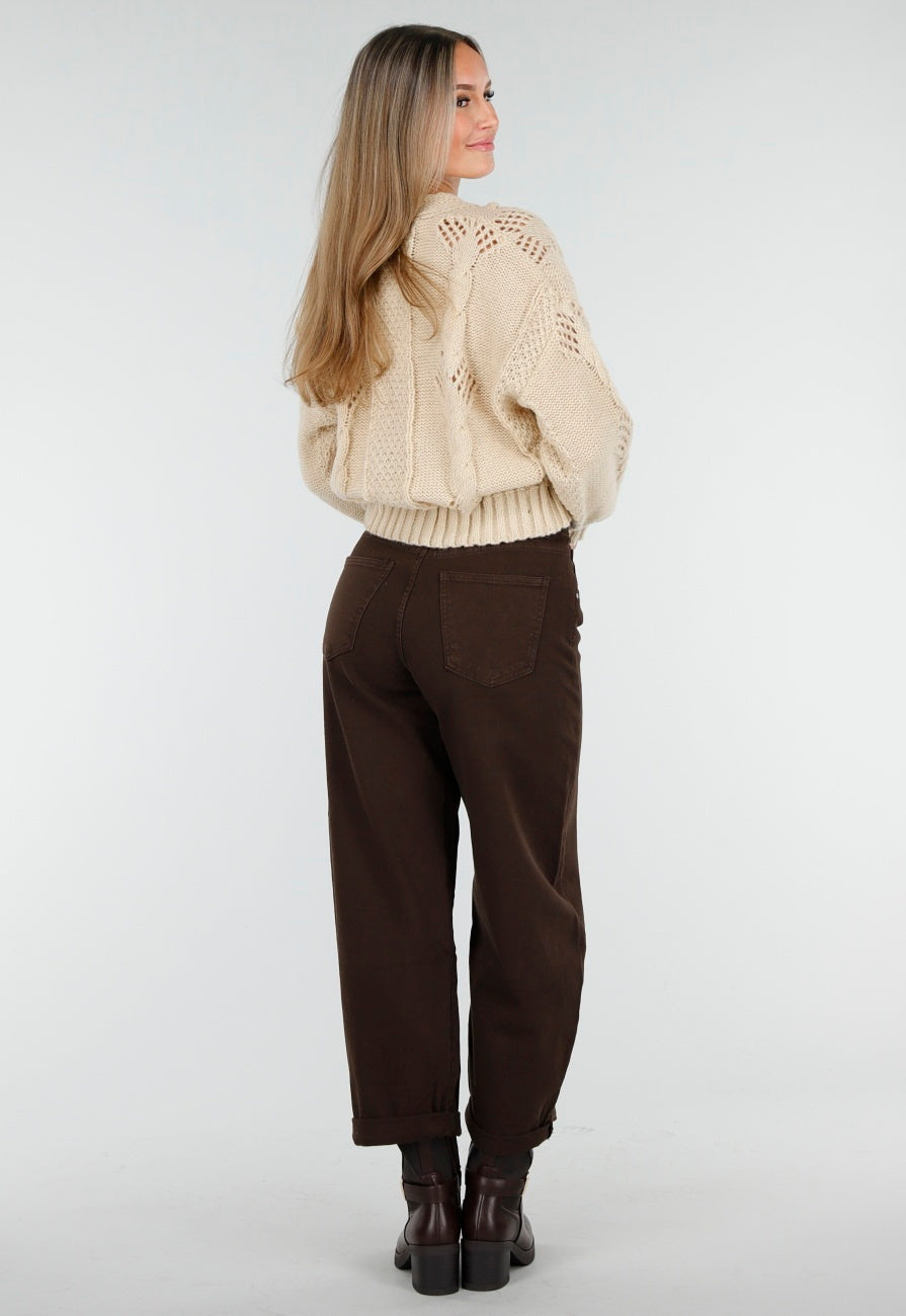 Vest met V-Hals en Lange Mouwen in Beige