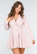 Roze Pinstripe Blazerjurk met Lange Mouwen, Kraag en Knoopsluiting