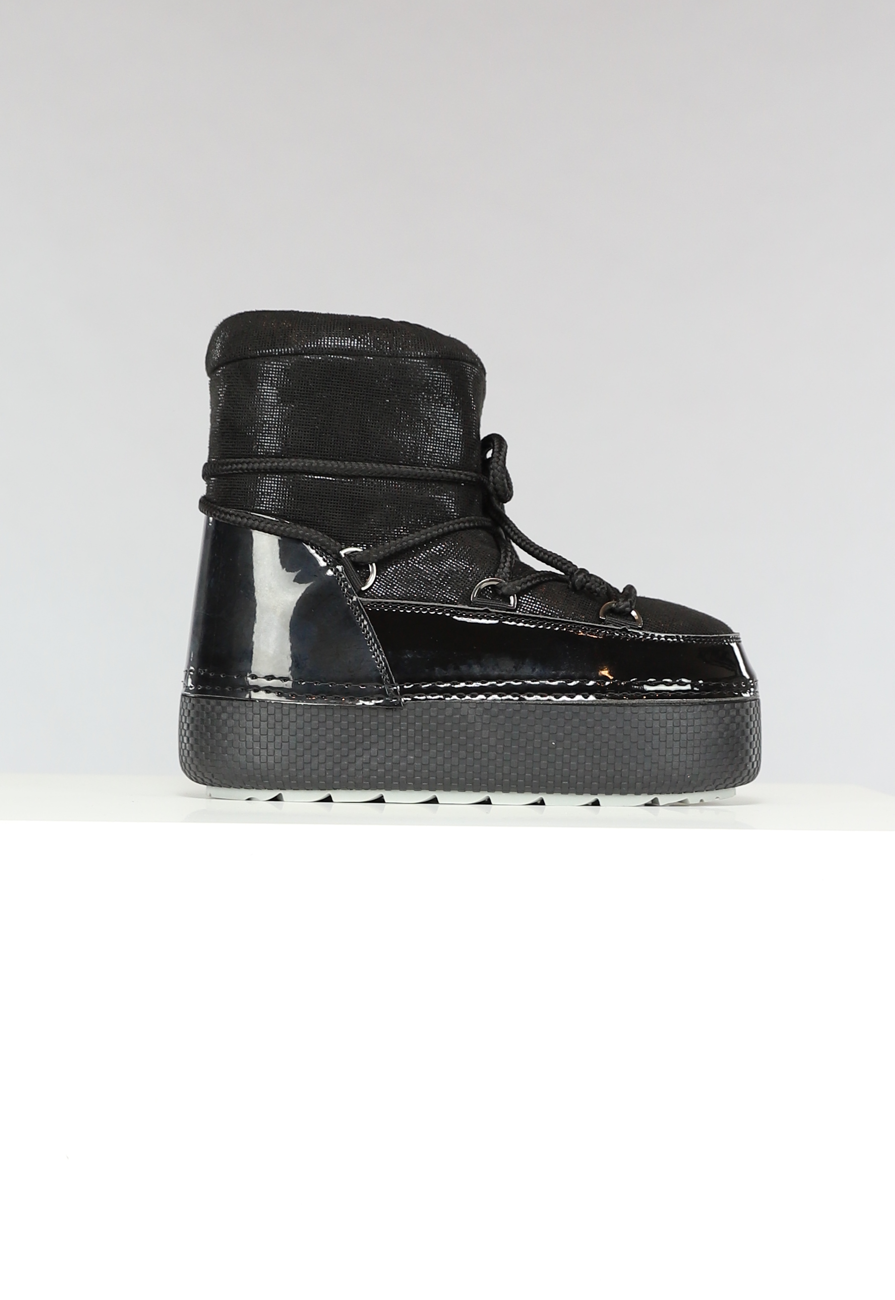 Lage Zwarte Glitterende Snowboots met Lak Detail