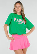 Groen T Shirt met Roze Paris Opdruk