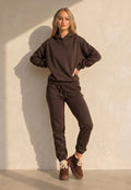 Donkerbruine Jogging Set met Capuchon en Trekkoord