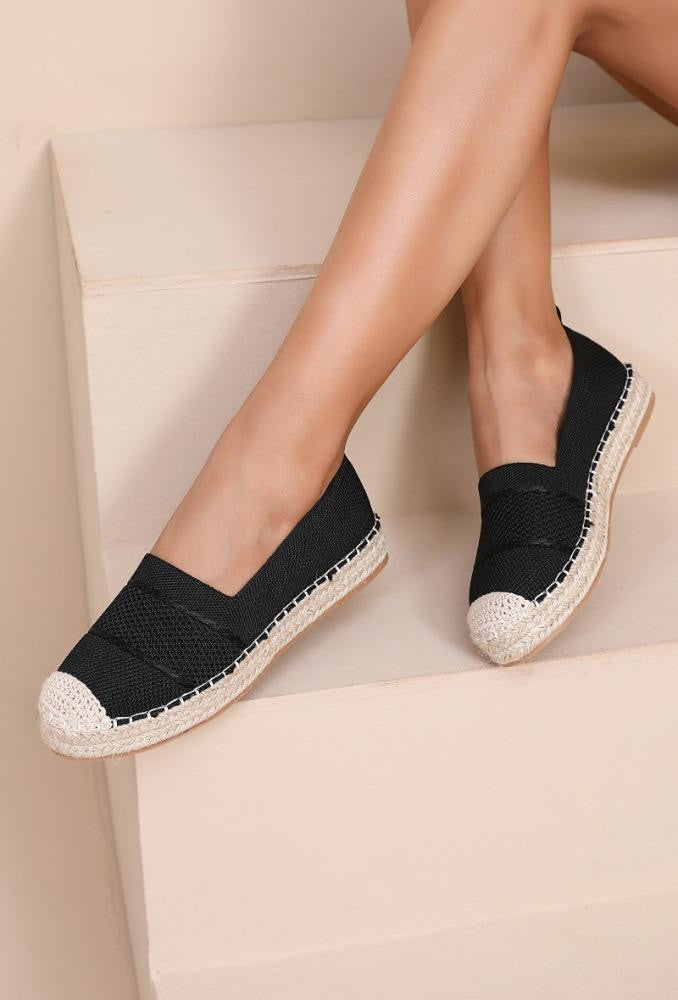 Zwarte Espadrilles Instappers met Gevlochten Zool