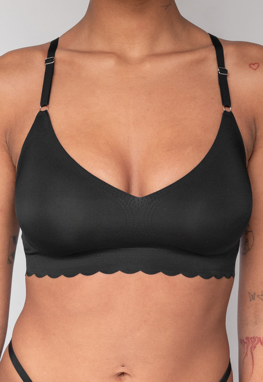Zwarte Kanten Naadloze Bralette met Uitneembare Pads