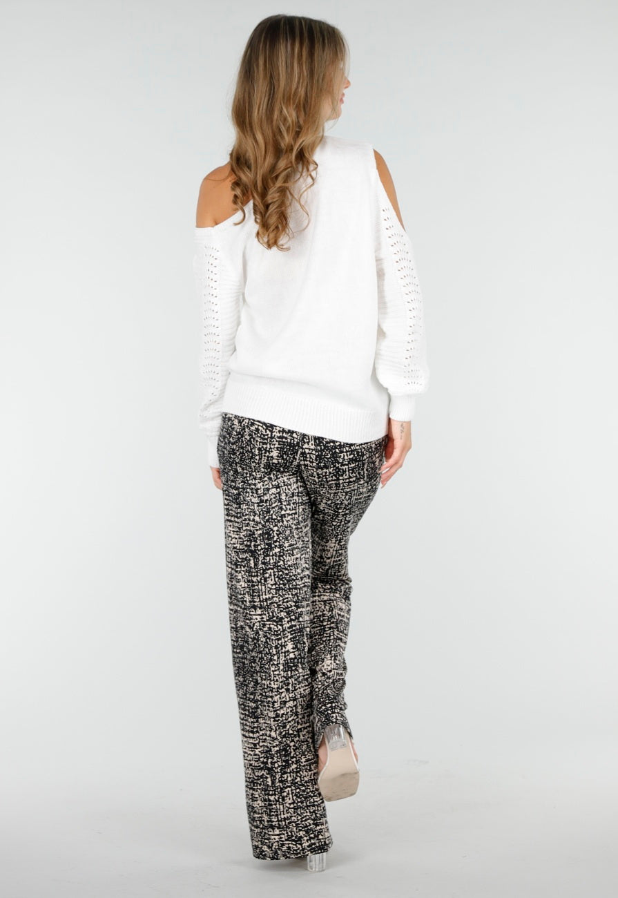 Zwarte Wijde Broek met Abstracte Print