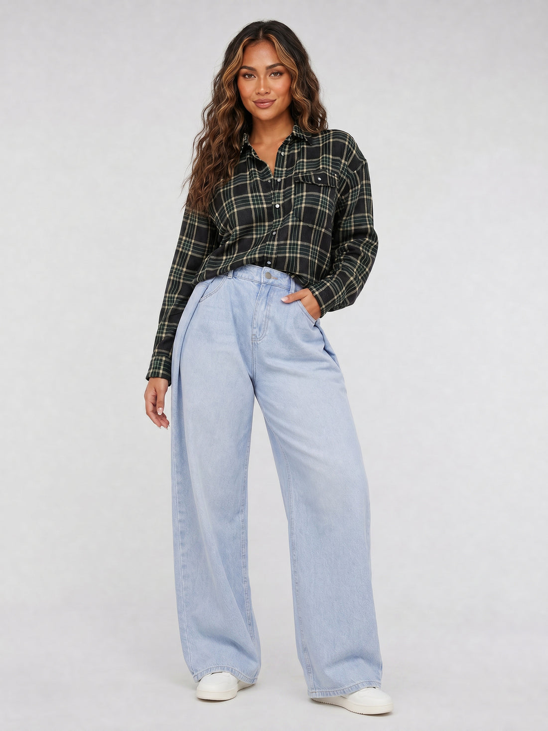 Lichtblauwe Denim Balloon Jeans met Plooien en Hoge Taille
