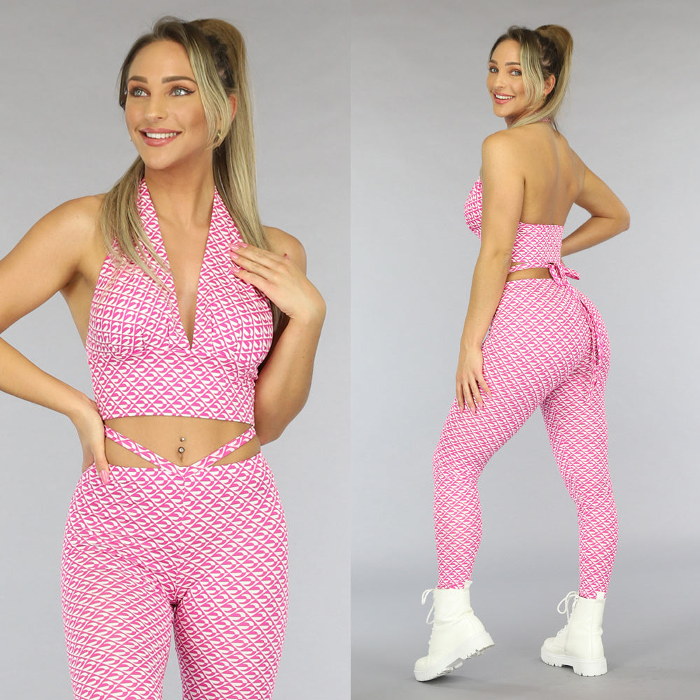 Roze Retro Halter Crop Top
