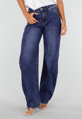 NEW020926 Blauwe Denim Tall Barrel Jeans met Hoge Taille en Lange Pijpen