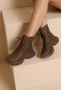 NEW290726 Bruine Glitter Sneakers met Hoge Schacht, Veters en Rits