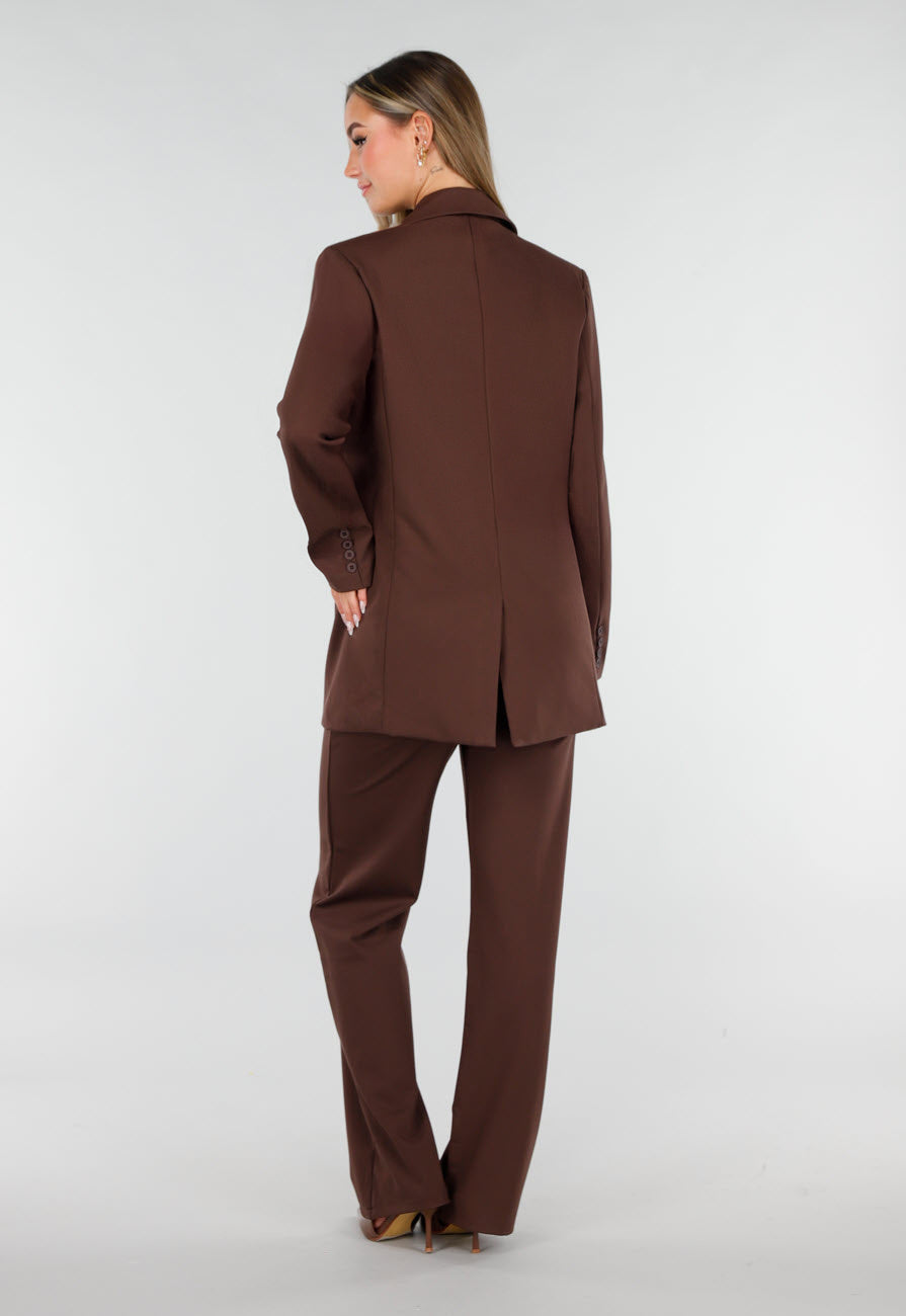 Bruine Oversized Stretch Blazer met Schoudervullingen